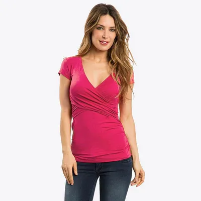 Target Coolmee Women Summer Maternity Nursing Tops Short Sleeve Breastfeeding Shirts Heather V Neck Shirt S Rose red