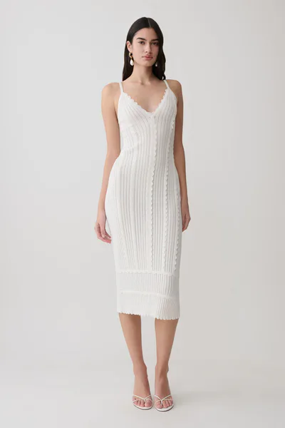 MESHKI Cooper Scalloped Neckline Pointelle Midi Dress