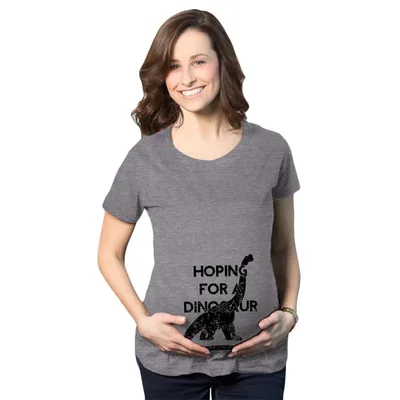 Target Maternity Hoping for a Dinosaur Funny Baby Pregnancy Announcement T shirt - Crazy Dog Maternity T Shirt With Dinosaur Sayings Dark Grey L
