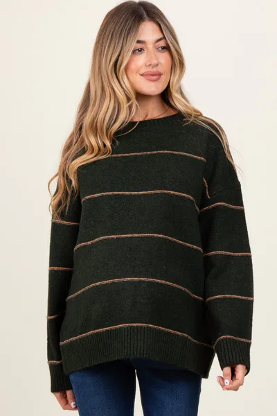 PinkBlush Olive Striped Drop Shoulder Maternity Sweater