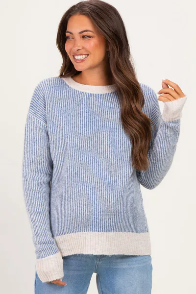PinkBlush Indigo Two Tone Ribbed Maternity Sweater