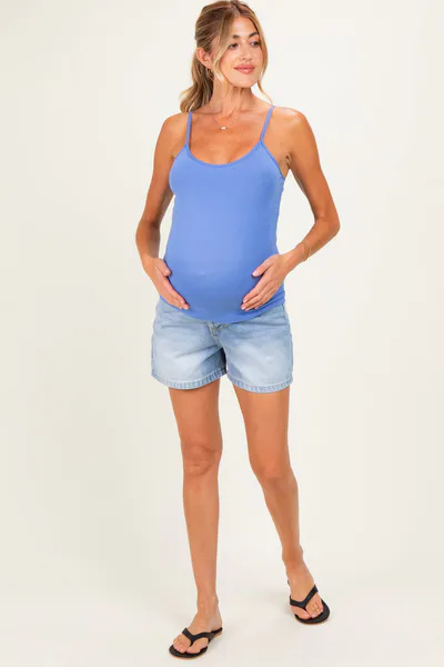 PinkBlush Light Blue Washed Maternity Denim Shorts