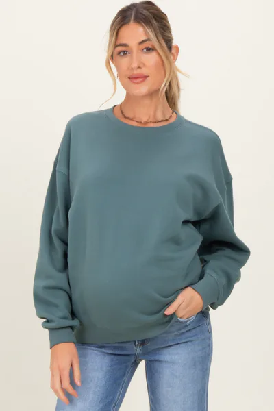 PinkBlush Dusty Jade Fleece Crew Neck Relaxed Fit Maternity Sweatshirt