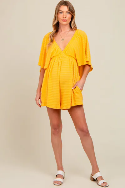 PinkBlush Yellow Textured Open Back Maternity Romper