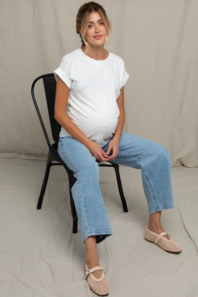 PinkBlush Ivory Rolled Cuff Sleeve Relaxed Fit Maternity Tee