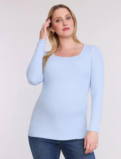 Motherhood Maternity Long Sleeve Rib Knit Square Neck Tee