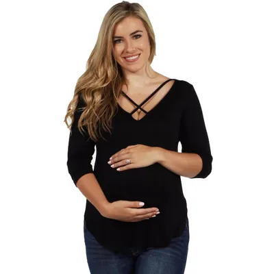 Target 24seven Comfort Apparel Maternity Criss Cross Round Hemline Tunic Top-Black-L