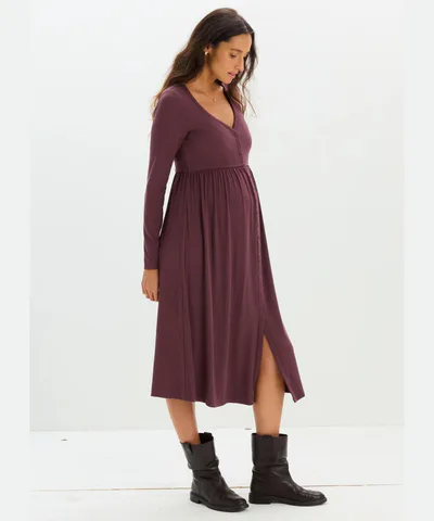 Bump City HATCH: The Softest Rib Nursing Dress (Prune)