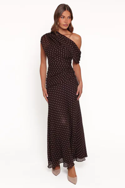 Petal & Pup Kyrene Off Shoulder Maxi Dress - Brown Spot