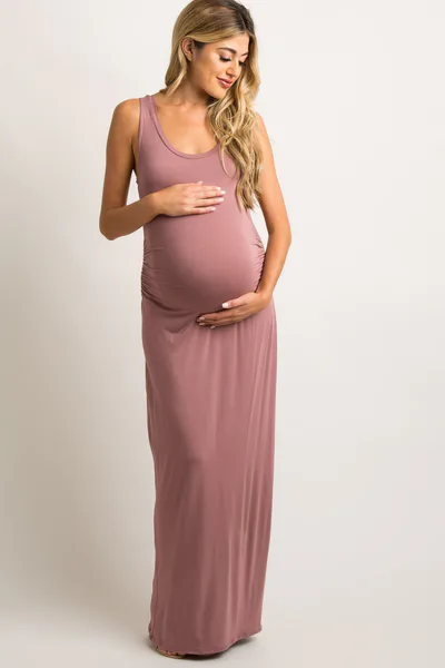 PinkBlush PinkBlush Mauve Sleeveless Fitted Maternity Maxi Dress