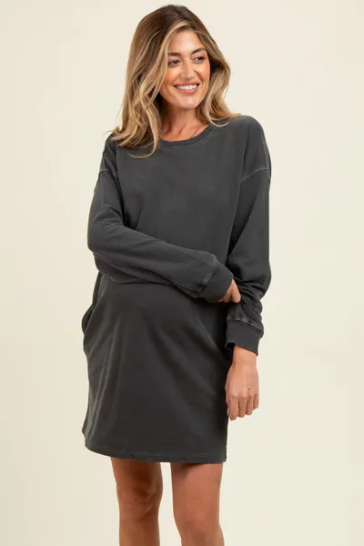 PinkBlush Charcoal Oversized Long Sleeve Maternity T-Shirt Dress