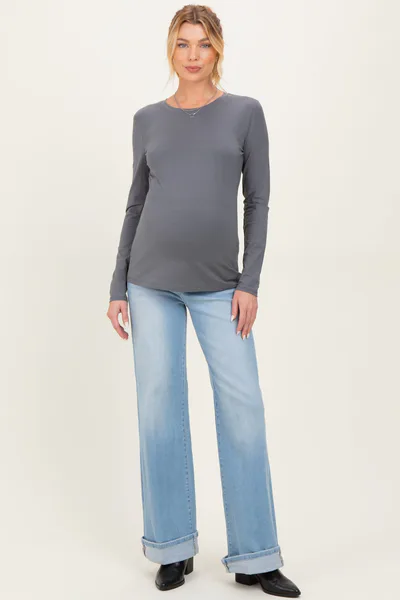 PinkBlush Light Blue Cuffed Wide Leg Maternity Jeans