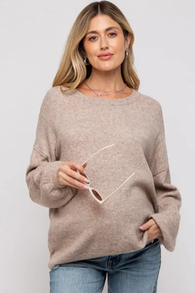 PinkBlush Taupe Basic Drop Shoulder Maternity Sweater