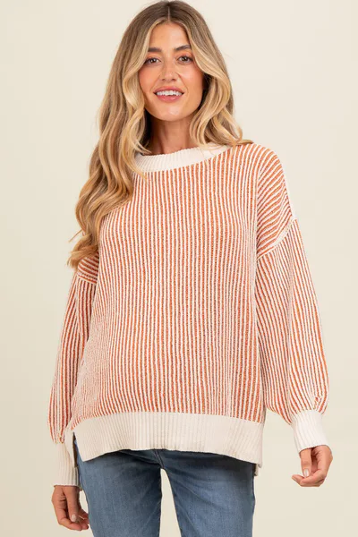 PinkBlush Camel Ribbed Balloon Sleeve Maternity Sweater