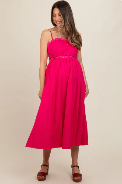 PinkBlush Fuchsia Scalloped Trim Cutout Back Maternity Maxi Dress