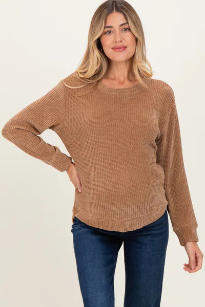 PinkBlush Camel Chenille Knit Maternity Sweater