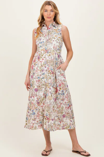 PinkBlush Multicolor Garden Print Sleeveless Maternity Shirt Dress