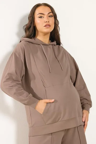Yours Clothing BUMP IT UP MATERNITY Brown Zip Side Nursing Hoodie