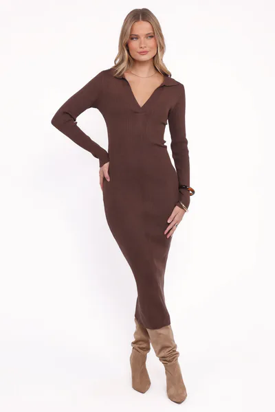 Petal & Pup Collins Long Sleeve Midi Dress - Chocolate