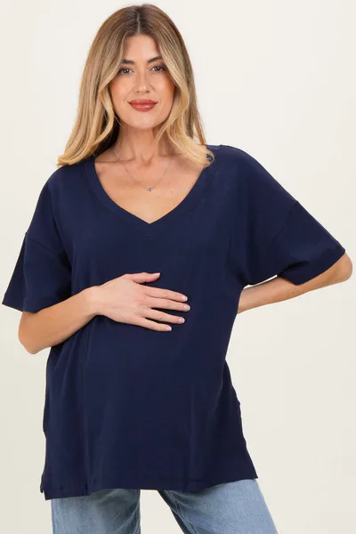 PinkBlush Navy Oversized Reversible V-Neck Maternity Tee