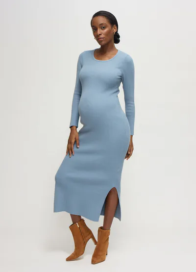 Ingrid & Isabel The Long Sleeve Ribbed Sweater Midi Maternity Dress