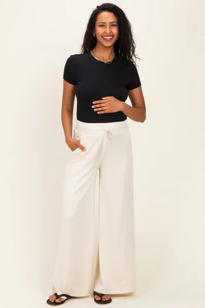 PinkBlush Cream Drawstring Maternity Lounge Pants