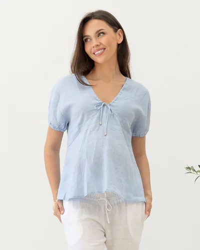 Angel Maternity Brigitte Maternity Linen Blouse - Baby Blue