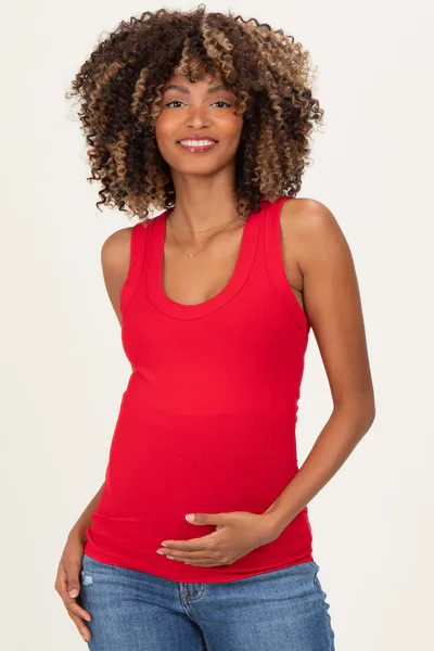 PinkBlush Ruby Ribbed Scoop Neck Maternity Tank Top