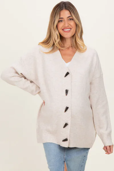 PinkBlush Cream Oversized Maternity Toggle Button Cardigan