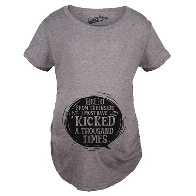 Target Maternity Hello From The Inside Cute Pregnancy Announcement Parody T Shirt - Crazy Dog Maternity T Shirt With Sarcastic Sayings Dark Grey S