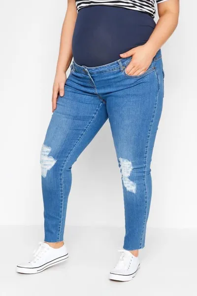 Yours Clothing BUMP IT UP MATERNITY Light Blue Ripped Stretch AVA Jeans With Comfort Panel