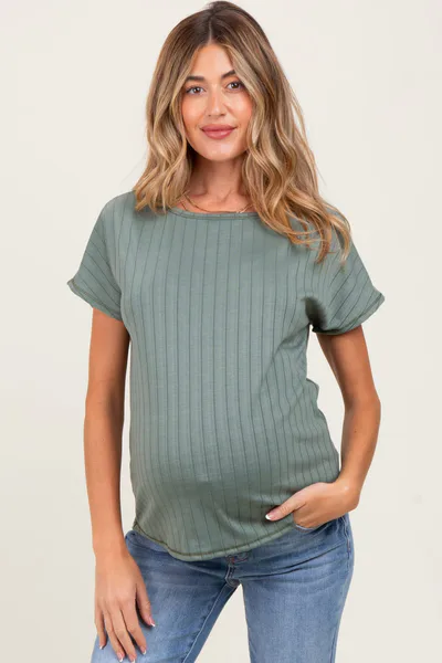 PinkBlush Olive Ribbed Relaxed Maternity Tee
