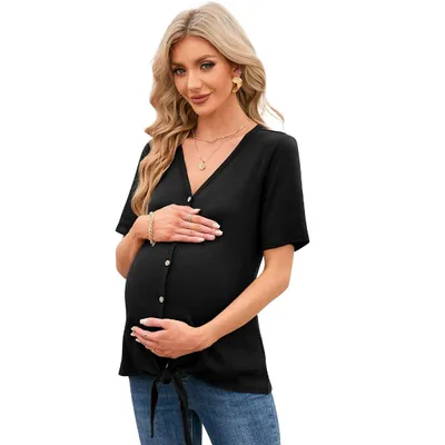 Target Clearlove Women's Maternity Shirts Color Block Split Hem Tunic Tops Pregnancy Clothes Black XL
