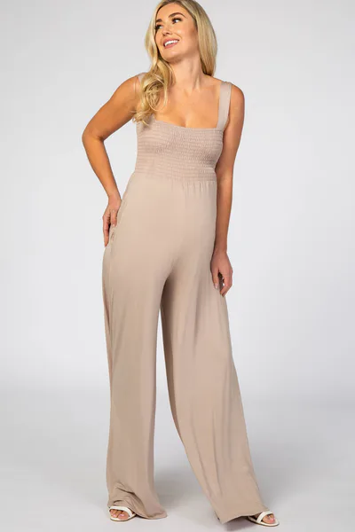 PinkBlush Taupe Sleeveless Wide Leg Maternity Jumpsuit