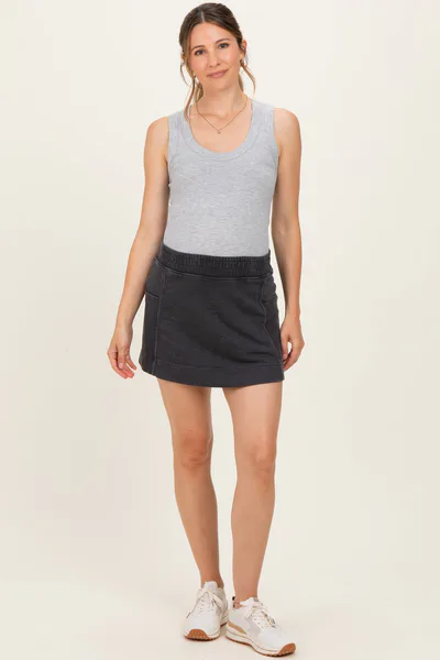 PinkBlush Black Mineral Wash Pocket Maternity Skort