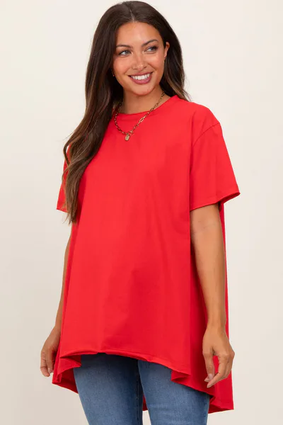 PinkBlush Red Oversized Cut Hem Maternity Short Sleeve T-Shirt