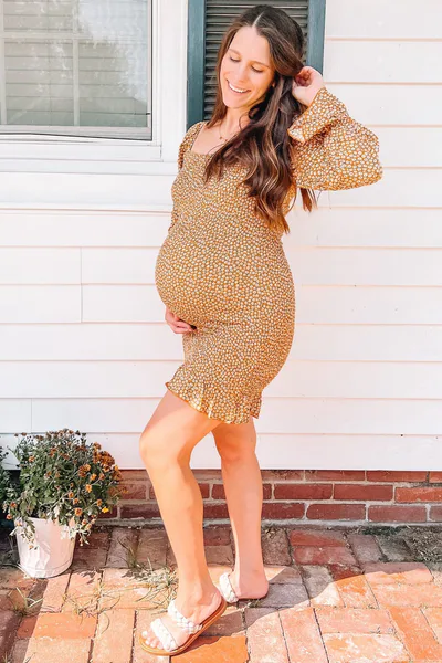PinkBlush Yellow Ditsy Floral Smocked Long Sleeve Maternity Mini Dress