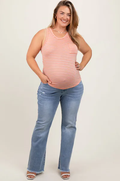 PinkBlush Light Blue Distressed Fringe Hem Flare Leg Maternity Plus Jeans