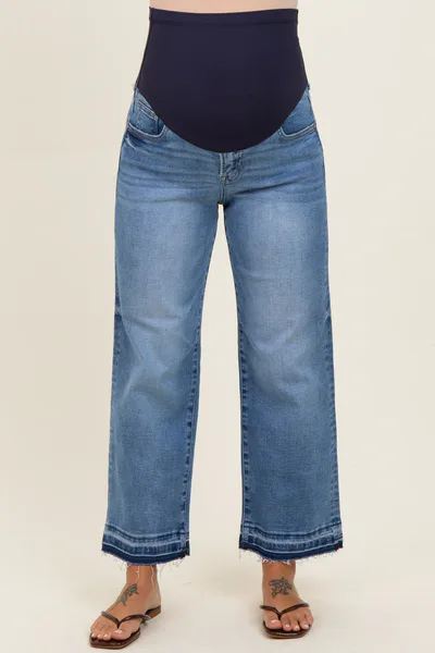 PinkBlush Blue Rough Hem Cropped Maternity Boyfriend Jeans