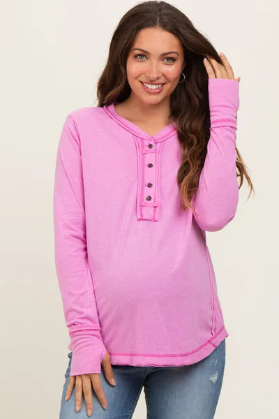 PinkBlush Pink Long Sleeve Exposed Seam Maternity Top