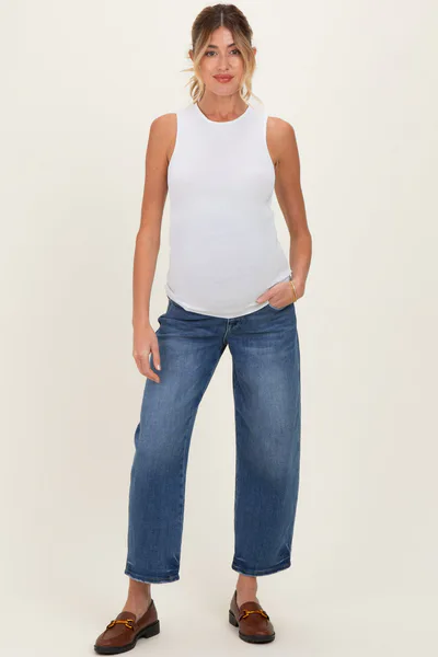 PinkBlush Blue Cropped Barrel Leg Maternity Jeans