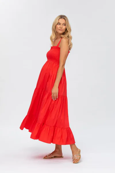 For The Creators Holly Red Maxi Maternity Dress in Poplin