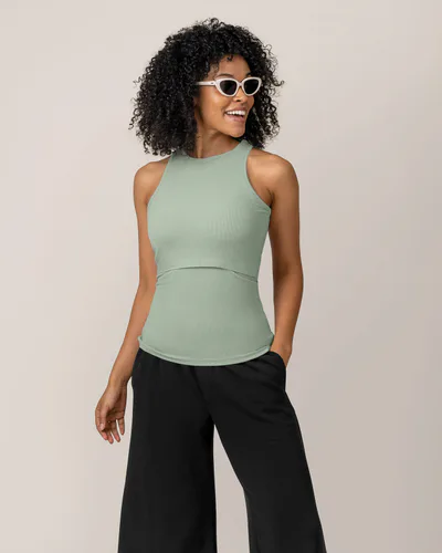 Kindred Bravely Ribbed Bamboo Racerback Nursing Tank | Aqua Mist