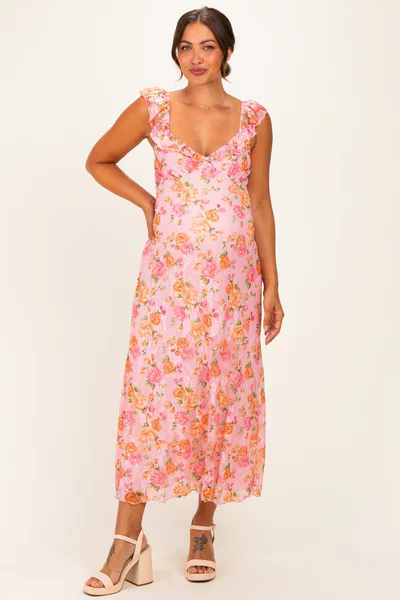 PinkBlush Pink Floral Sleeveless Maternity Maxi Dress