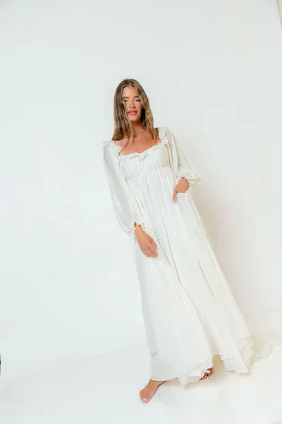 Worth Collective Elowen Maxi Dress in Off-White - Bump Friendly *7/7 PRE-ORDER*