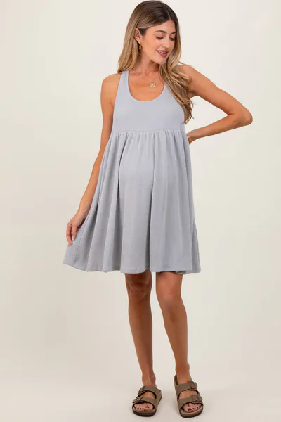PinkBlush Heather Grey Ribbed Sleeveless Open Back Maternity Midi Dress