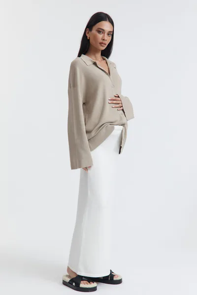 Legoe Heritage LS Button Down Collar Top (Taupe)