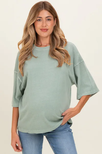 PinkBlush Sage Pigment Oversized Half-Sleeve Maternity T-Shirt