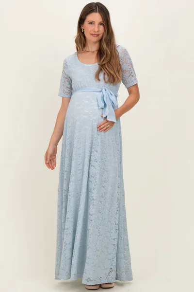 PinkBlush Light Blue Lace Sash Tie Maternity Gown