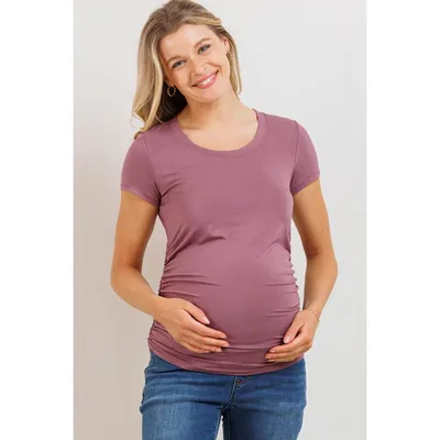 Target Hello Miz Casual Short Sleeve T-Shirt Side Ruched Maternity Top - Mauve - X Large
